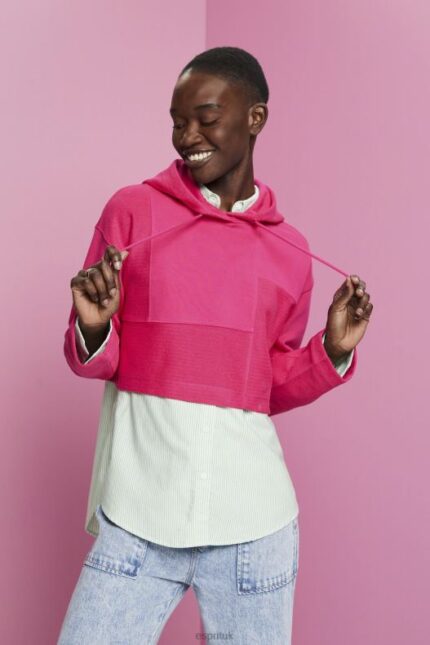 Esprit Cropped patchwork hoodie Women Pink Fuchsia Sweatshirts & Hoodies P0D0X290