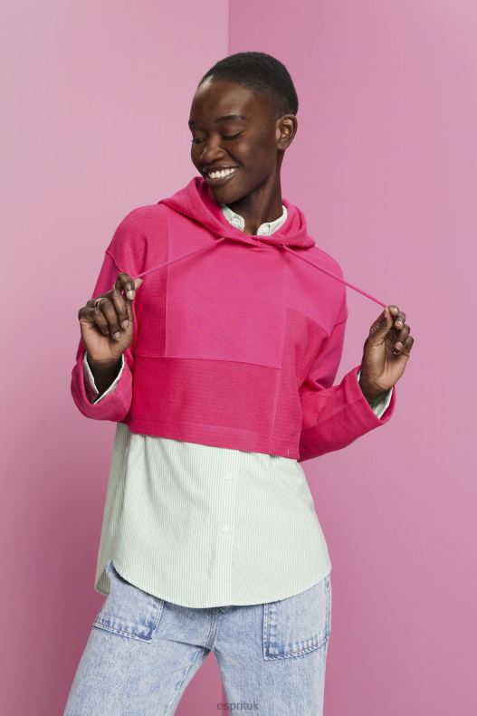 Esprit Cropped patchwork hoodie Women Pink Fuchsia Sweatshirts & Hoodies P0D0X290 - Image 1