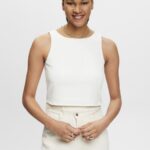 Esprit Cropped sleeveless blouse Women Off White Blouses P0D0X308