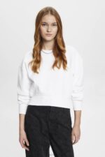 Esprit Cropped sweatshirt Women White Sweatshirts & Hoodies P0D0X153