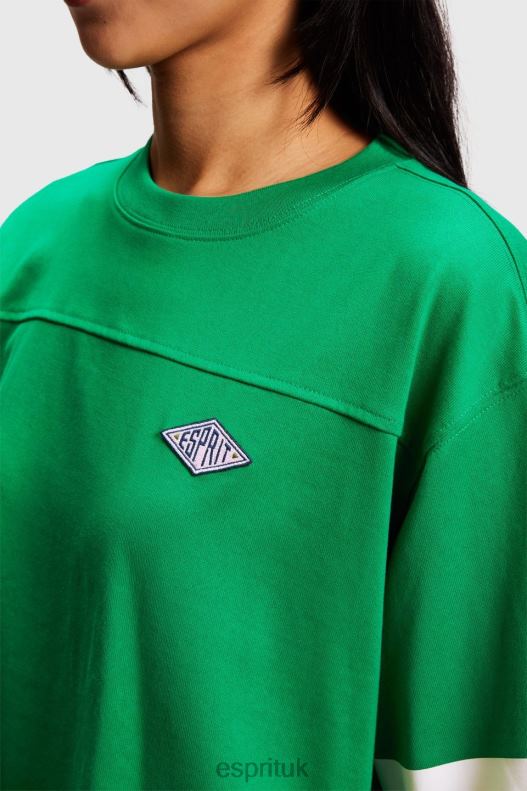 Esprit Cropped varsity logo rugby tee Women Emerald Green T-Shirts P0D0X413 - Image 2