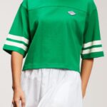 Esprit Cropped varsity logo rugby tee Women Emerald Green T-Shirts P0D0X413