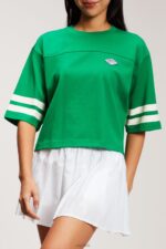 Esprit Cropped varsity logo rugby tee Women Emerald Green T-Shirts P0D0X413