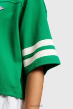 Esprit Cropped varsity logo rugby tee Women Emerald Green T-Shirts P0D0X413 - Image 3