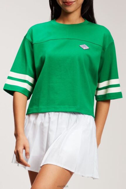 Esprit Cropped varsity logo rugby tee Women Emerald Green T-Shirts P0D0X413