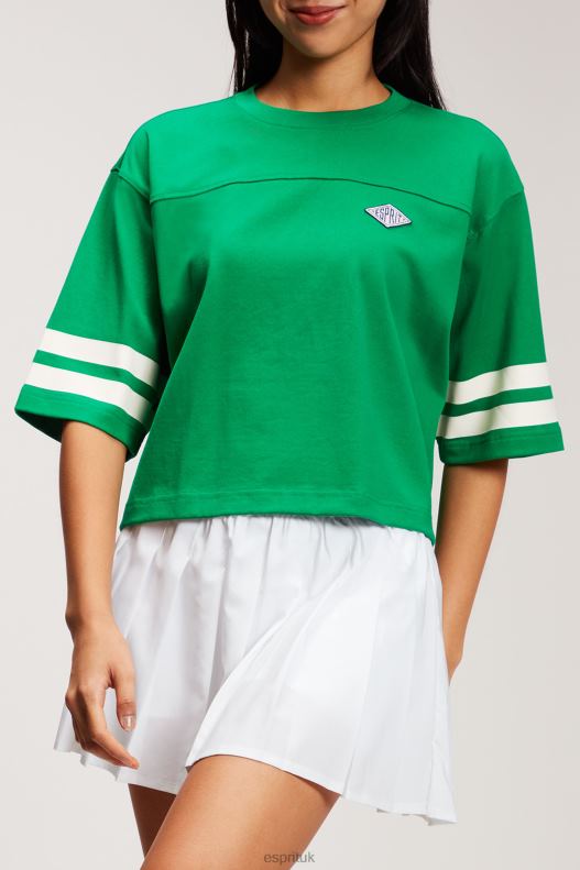 Esprit Cropped varsity logo rugby tee Women Emerald Green T-Shirts P0D0X413 - Image 1