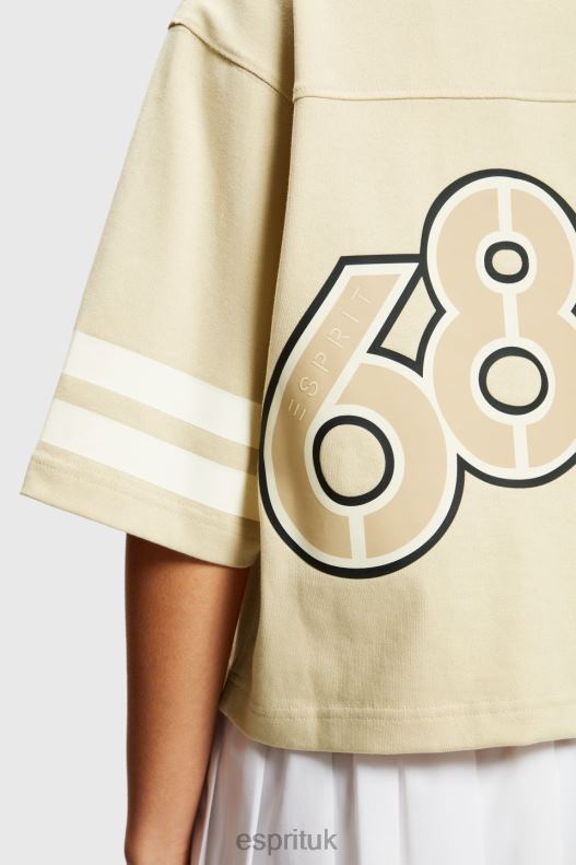 Esprit Cropped varsity logo rugby tee Women Light Beige T-Shirts P0D0X412 - Image 3