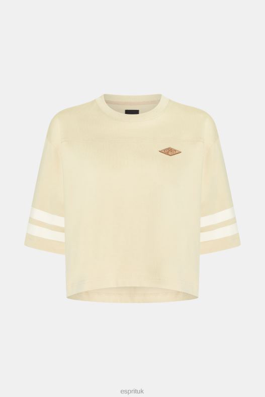 Esprit Cropped varsity logo rugby tee Women Light Beige T-Shirts P0D0X412 - Image 4