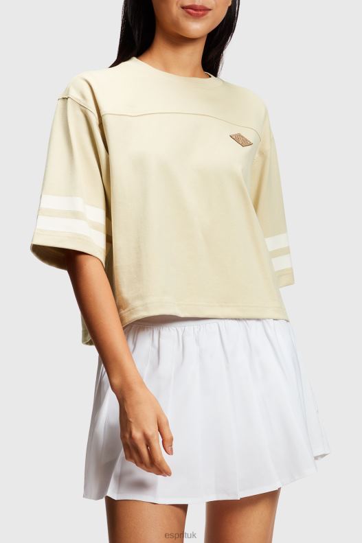 Esprit Cropped varsity logo rugby tee Women Light Beige T-Shirts P0D0X412 - Image 1