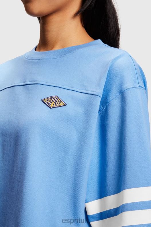 Esprit Cropped varsity logo rugby tee Women Light Blue Lavender T-Shirts P0D0X414 - Image 2