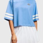 Esprit Cropped varsity logo rugby tee Women Light Blue Lavender T-Shirts P0D0X414