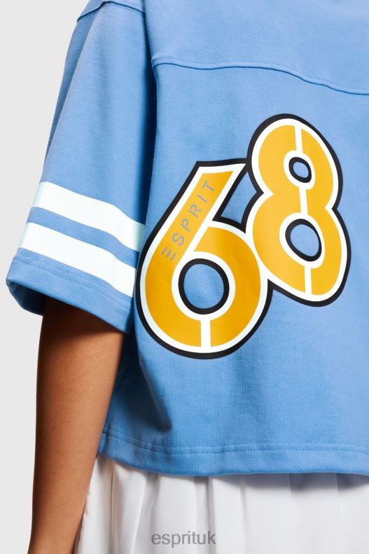 Esprit Cropped varsity logo rugby tee Women Light Blue Lavender T-Shirts P0D0X414 - Image 3