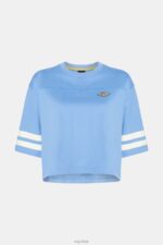 Esprit Cropped varsity logo rugby tee Women Light Blue Lavender T-Shirts P0D0X414 - Image 4