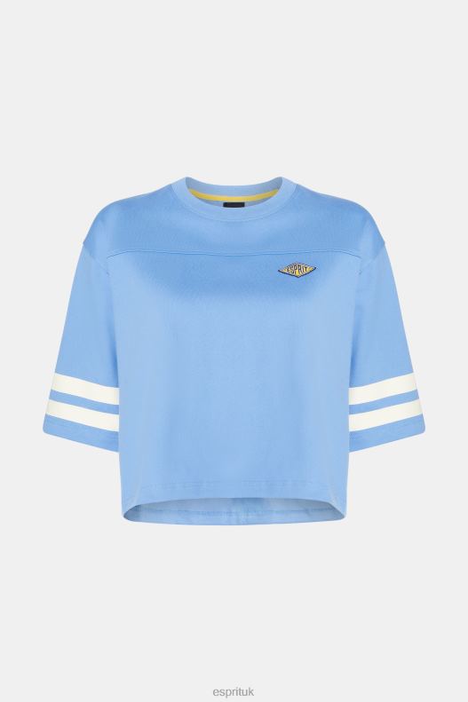 Esprit Cropped varsity logo rugby tee Women Light Blue Lavender T-Shirts P0D0X414 - Image 4