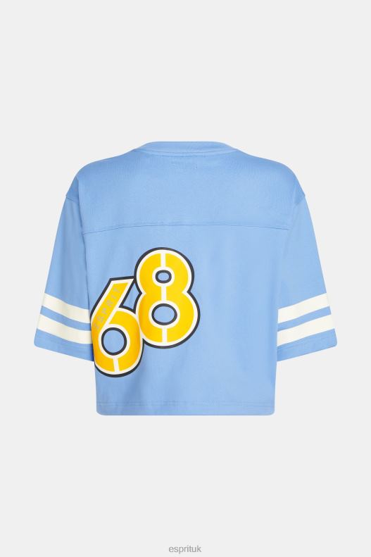 Esprit Cropped varsity logo rugby tee Women Light Blue Lavender T-Shirts P0D0X414 - Image 5