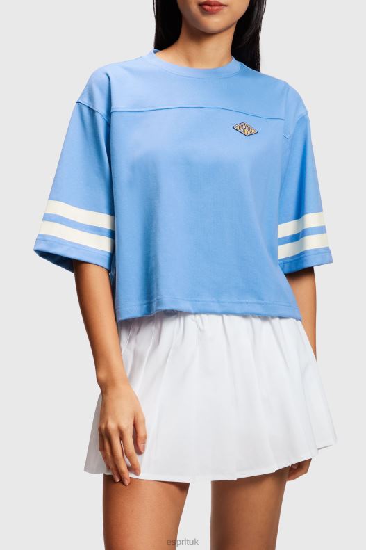 Esprit Cropped varsity logo rugby tee Women Light Blue Lavender T-Shirts P0D0X414 - Image 1