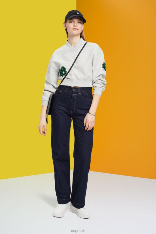 Esprit Cropped varsity patch sweatshirt Women Light Grey Sweatshirts & Hoodies P0D0X418 - Image 2