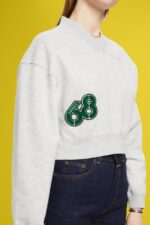 Esprit Cropped varsity patch sweatshirt Women Light Grey Sweatshirts & Hoodies P0D0X418 - Image 3