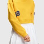 Esprit Cropped varsity patch sweatshirt Women Yellow Sweatshirts & Hoodies P0D0X420