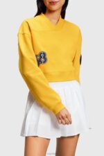 Esprit Cropped varsity patch sweatshirt Women Yellow Sweatshirts & Hoodies P0D0X420