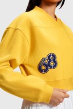 Esprit Cropped varsity patch sweatshirt Women Yellow Sweatshirts & Hoodies P0D0X420 - Image 3