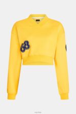 Esprit Cropped varsity patch sweatshirt Women Yellow Sweatshirts & Hoodies P0D0X420 - Image 4