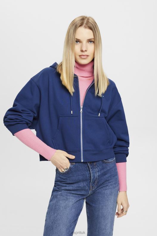 Esprit Cropped zip hoodie with logo print on the back Women Ink Sweatshirts & Hoodies P0D0X165 - Image 1