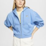 Esprit Cropped zip hoodie with logo print on the back Women Light Blue Lavender Sweatshirts & Hoodies P0D0X166