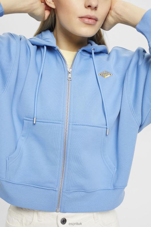 Esprit Cropped zip hoodie with logo print on the back Women Light Blue Lavender Sweatshirts & Hoodies P0D0X166 - Image 3