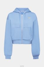 Esprit Cropped zip hoodie with logo print on the back Women Light Blue Lavender Sweatshirts & Hoodies P0D0X166 - Image 5