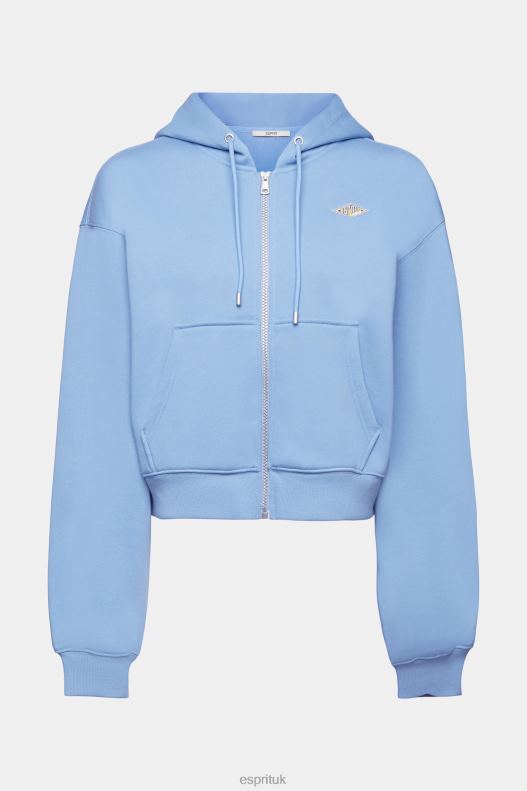 Esprit Cropped zip hoodie with logo print on the back Women Light Blue Lavender Sweatshirts & Hoodies P0D0X166 - Image 5
