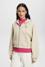 Esprit Cropped zip hoodie with logo print on the back Women Light Taupe Sweatshirts & Hoodies P0D0X163