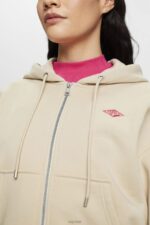Esprit Cropped zip hoodie with logo print on the back Women Light Taupe Sweatshirts & Hoodies P0D0X163 - Image 3
