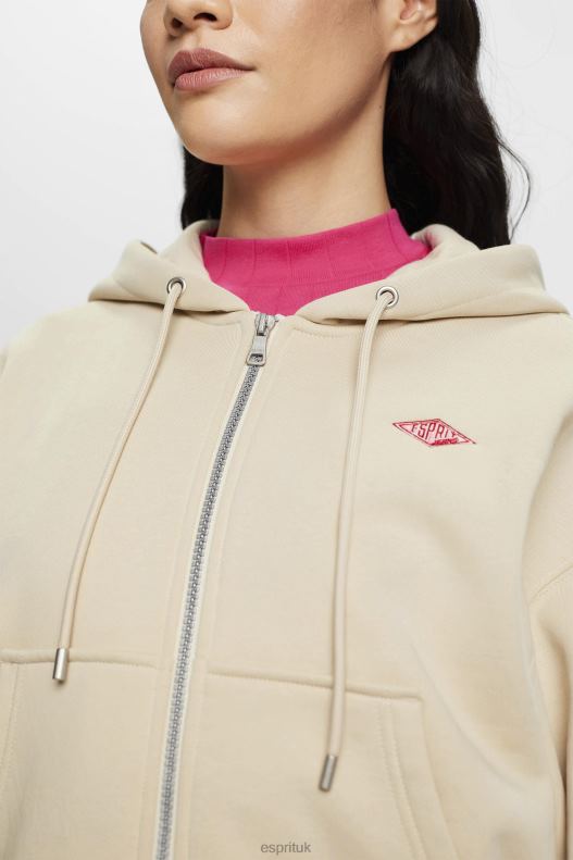 Esprit Cropped zip hoodie with logo print on the back Women Light Taupe Sweatshirts & Hoodies P0D0X163 - Image 3