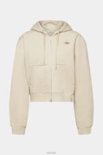 Esprit Cropped zip hoodie with logo print on the back Women Light Taupe Sweatshirts & Hoodies P0D0X163 - Image 5