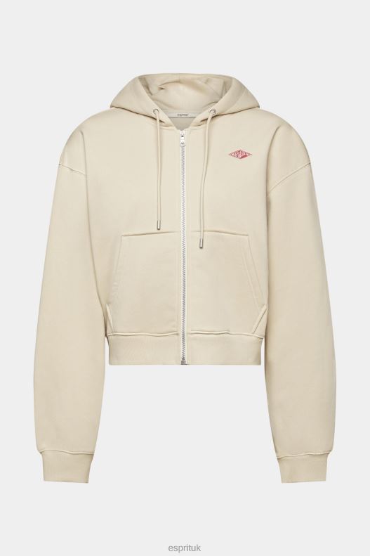 Esprit Cropped zip hoodie with logo print on the back Women Light Taupe Sweatshirts & Hoodies P0D0X163 - Image 5