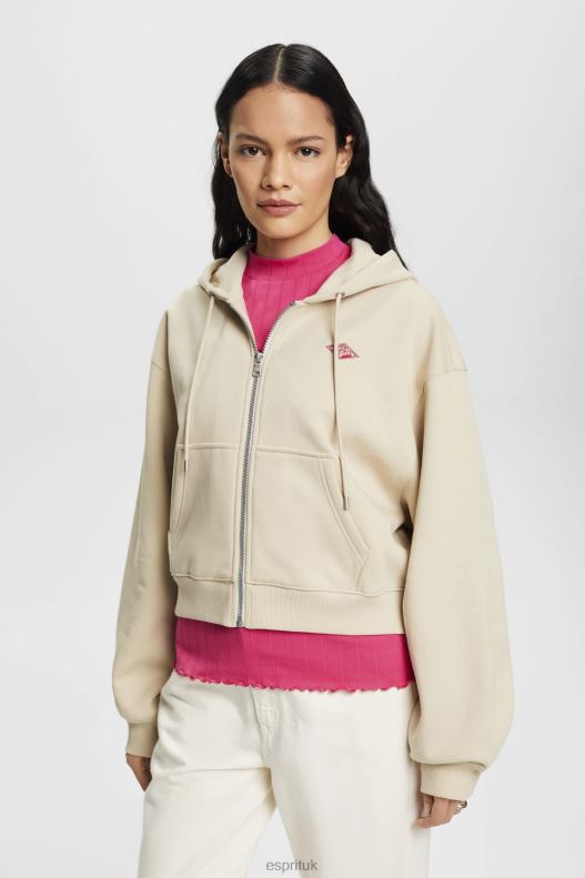 Esprit Cropped zip hoodie with logo print on the back Women Light Taupe Sweatshirts & Hoodies P0D0X163 - Image 1