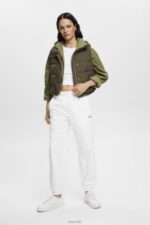 Esprit Cropped zip hoodie with logo print on the back Women Olive Sweatshirts & Hoodies P0D0X164 - Image 2