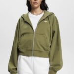 Esprit Cropped zip hoodie with logo print on the back Women Olive Sweatshirts & Hoodies P0D0X164