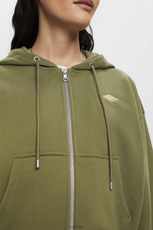 Esprit Cropped zip hoodie with logo print on the back Women Olive Sweatshirts & Hoodies P0D0X164 - Image 3
