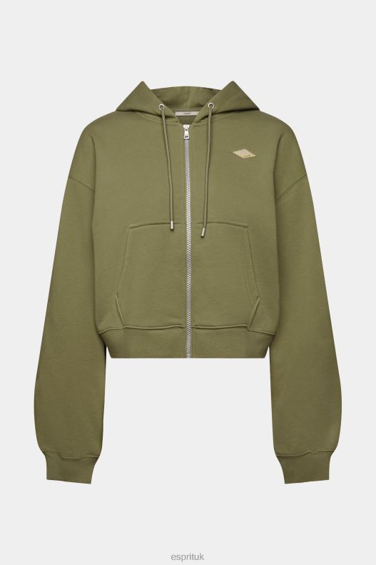 Esprit Cropped zip hoodie with logo print on the back Women Olive Sweatshirts & Hoodies P0D0X164 - Image 5