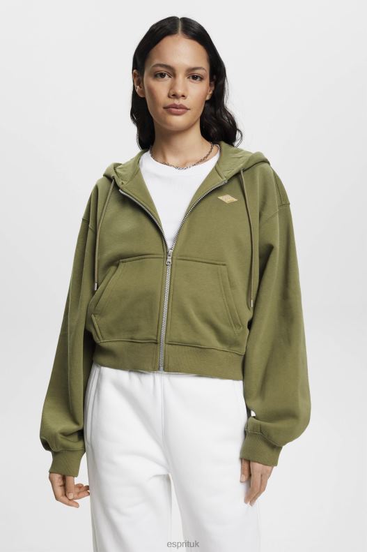 Esprit Cropped zip hoodie with logo print on the back Women Olive Sweatshirts & Hoodies P0D0X164 - Image 1