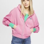 Esprit Cropped zip hoodie with logo print on the back Women Pink Sweatshirts & Hoodies P0D0X167