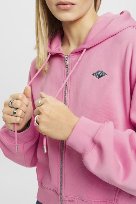 Esprit Cropped zip hoodie with logo print on the back Women Pink Sweatshirts & Hoodies P0D0X167 - Image 3