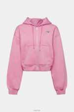 Esprit Cropped zip hoodie with logo print on the back Women Pink Sweatshirts & Hoodies P0D0X167 - Image 5