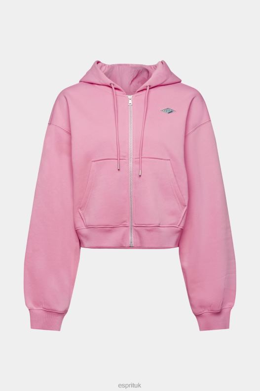 Esprit Cropped zip hoodie with logo print on the back Women Pink Sweatshirts & Hoodies P0D0X167 - Image 5
