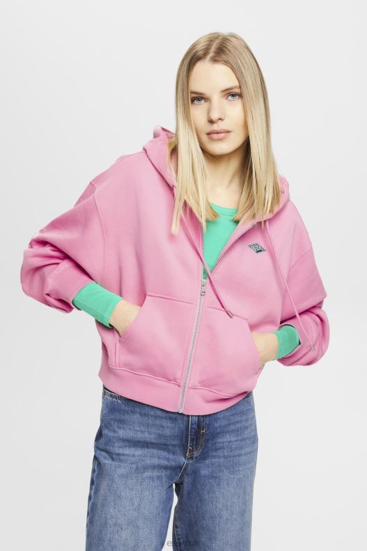 Esprit Cropped zip hoodie with logo print on the back Women Pink Sweatshirts & Hoodies P0D0X167 - Image 1