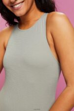 Esprit Cross Back Textured Swimsuit Women Khaki Green Swim P0D0X79 - Image 3