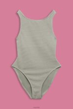 Esprit Cross Back Textured Swimsuit Women Khaki Green Swim P0D0X79 - Image 4