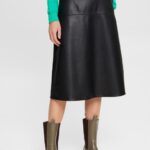 Esprit CURVY Faux leather midi skirt Women Black Skirts P0D0X405